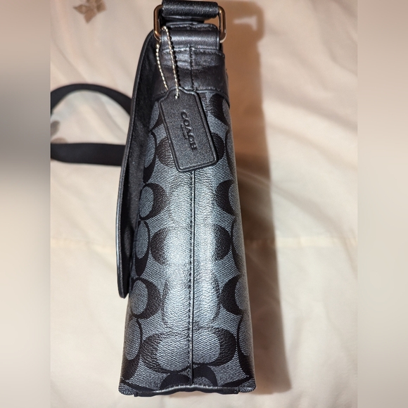 COACH CHARLES  Small Messenger Leather Signature Canvas Black Smoke EUC - Picture 7 of 14